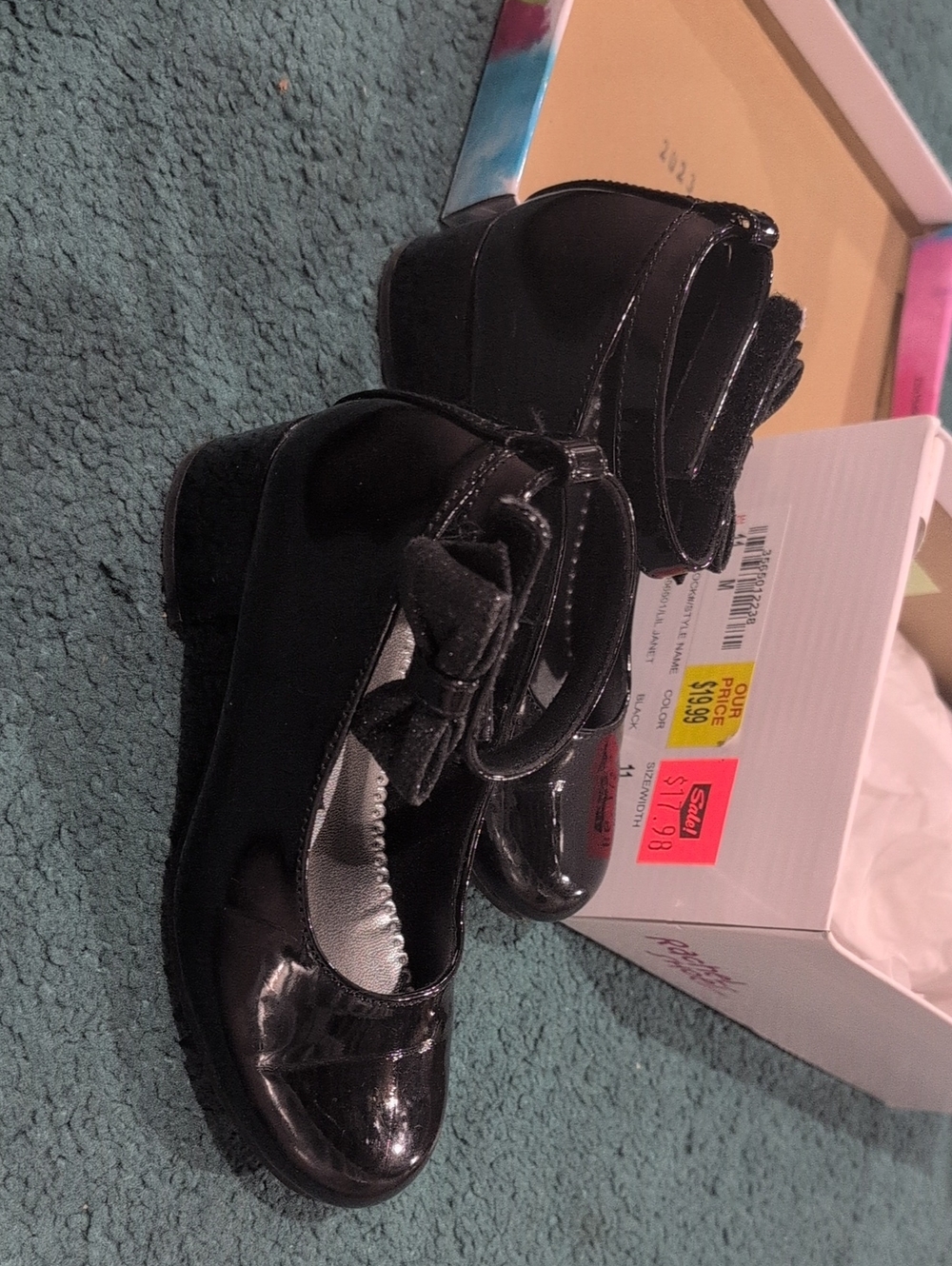 Rachel Shoes 11m Worn Once Girls Black Patent Bow Dress Shoes